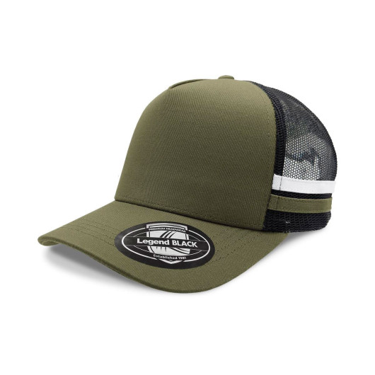 Olive White Striped Trucker Caps